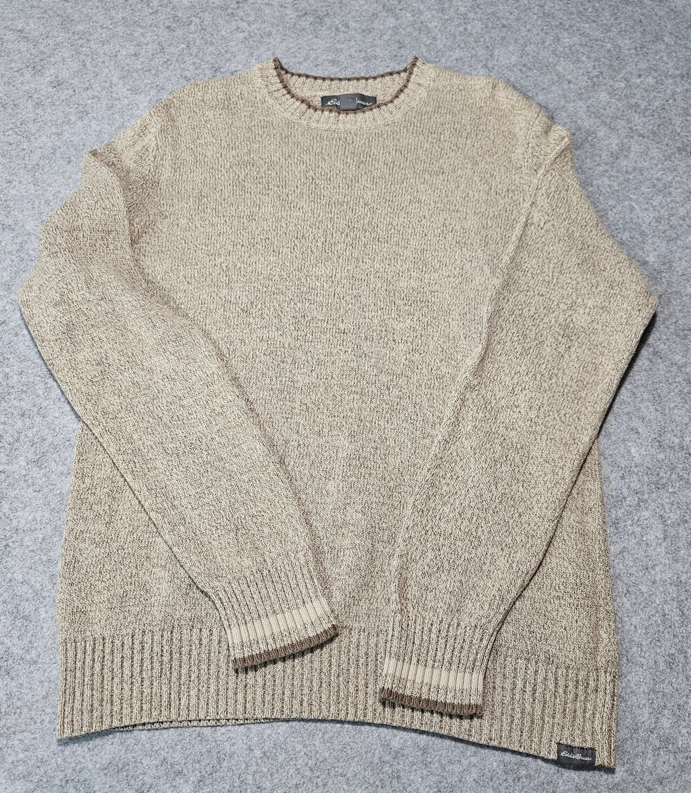 Eddie Bauer Mens Tall Large TL 100% Cotton Marled Crewneck Sweater Beige
